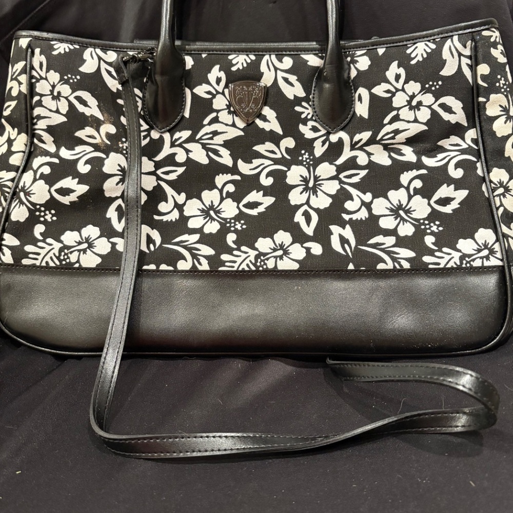 Blaine Trump Design Black & White Floral Satchel | Crossbody Strap